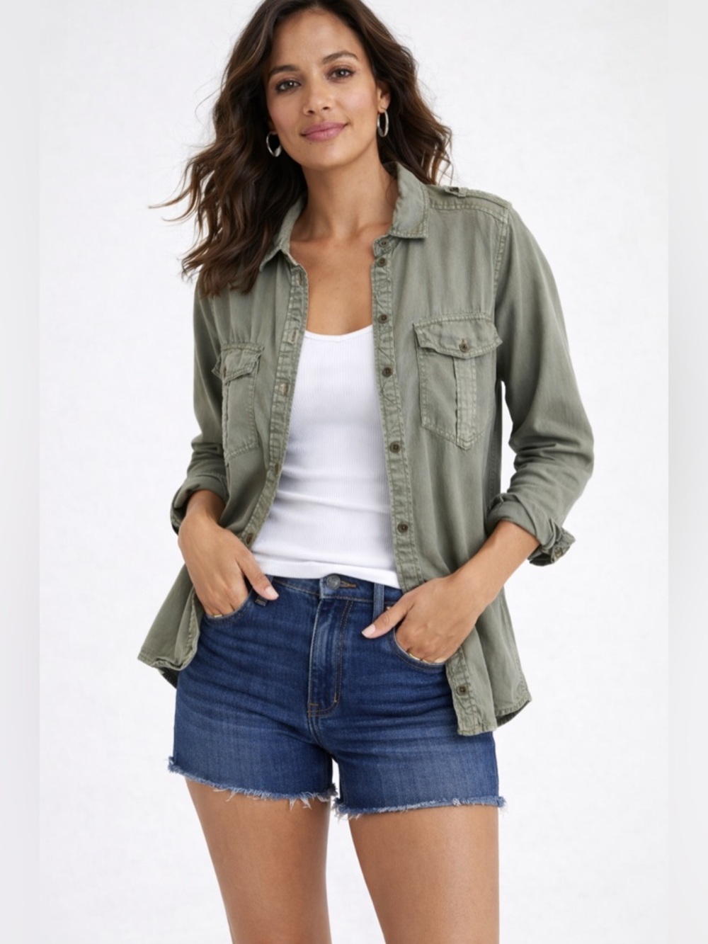 AE| Sage Green Boyfriend Button Up Shacket